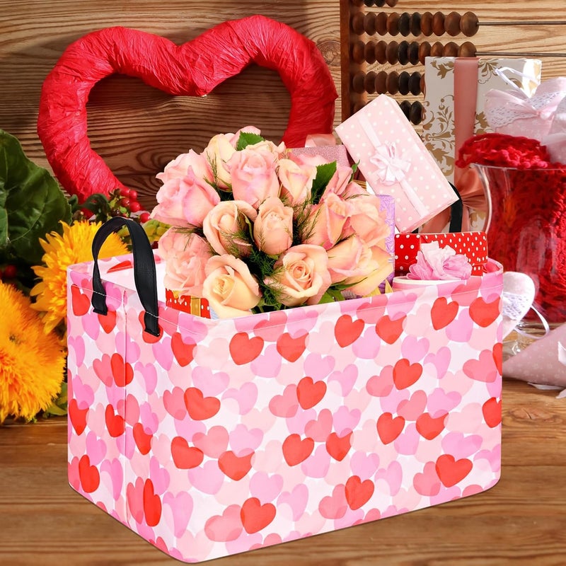 FUULOXE Rectangular Valentines Basket Storage Bin for Shelves Girls Gifts Baskets Foldable Box with Handles for Home Office Car Dormroom Valentine's Day Party Supplies - Image 5